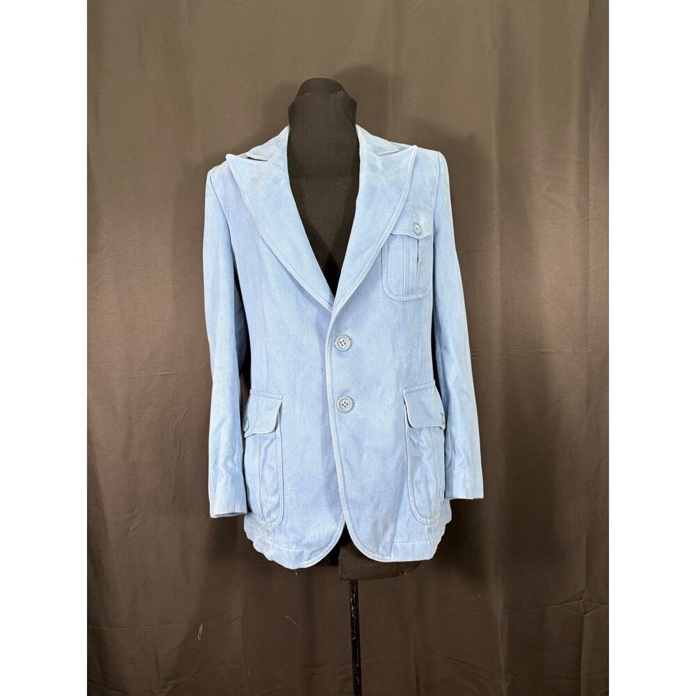 Vintage 70"s Chess King Powder Blue Men's Blazer, Wide Lapels, Faux Suede 38